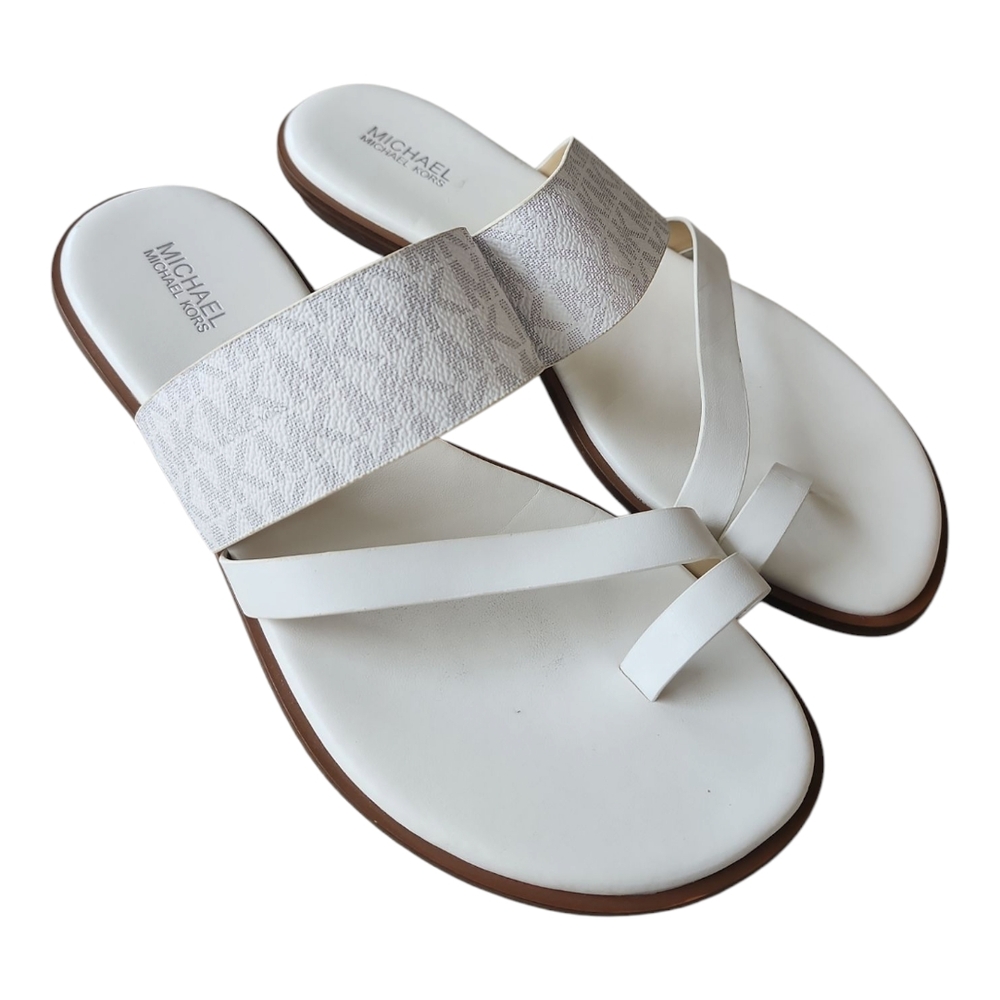 MICHAEL Michael Kors White and Gray Toe-Loop Sandals